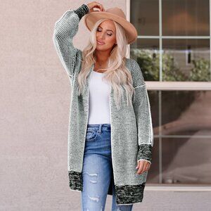 Cozy Chic Gray Knitted Long Open Front Cardigan - Perfect Layering Essential